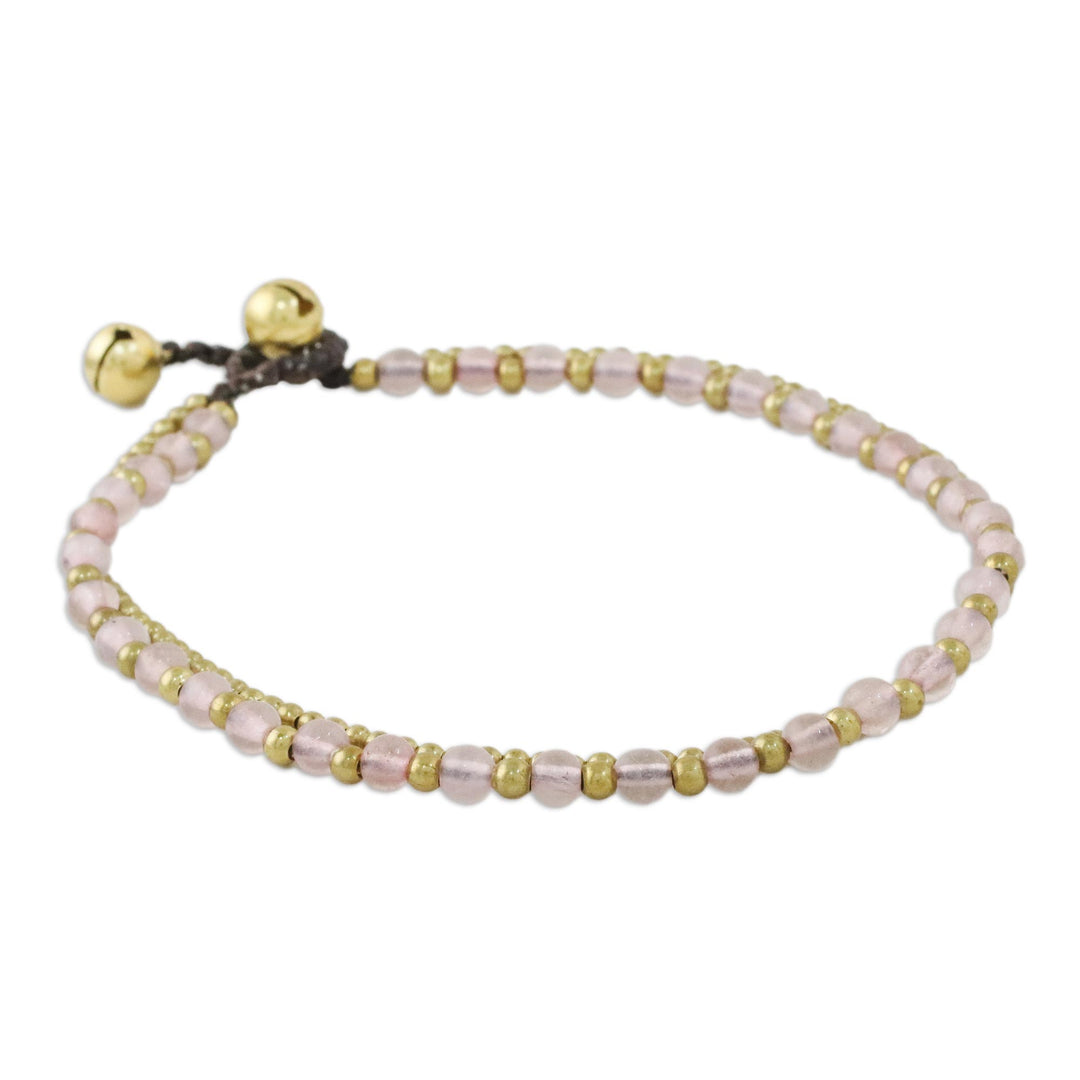 Rose Quartz and Brass Beaded Anklet from Thailand - Ringing Beauty