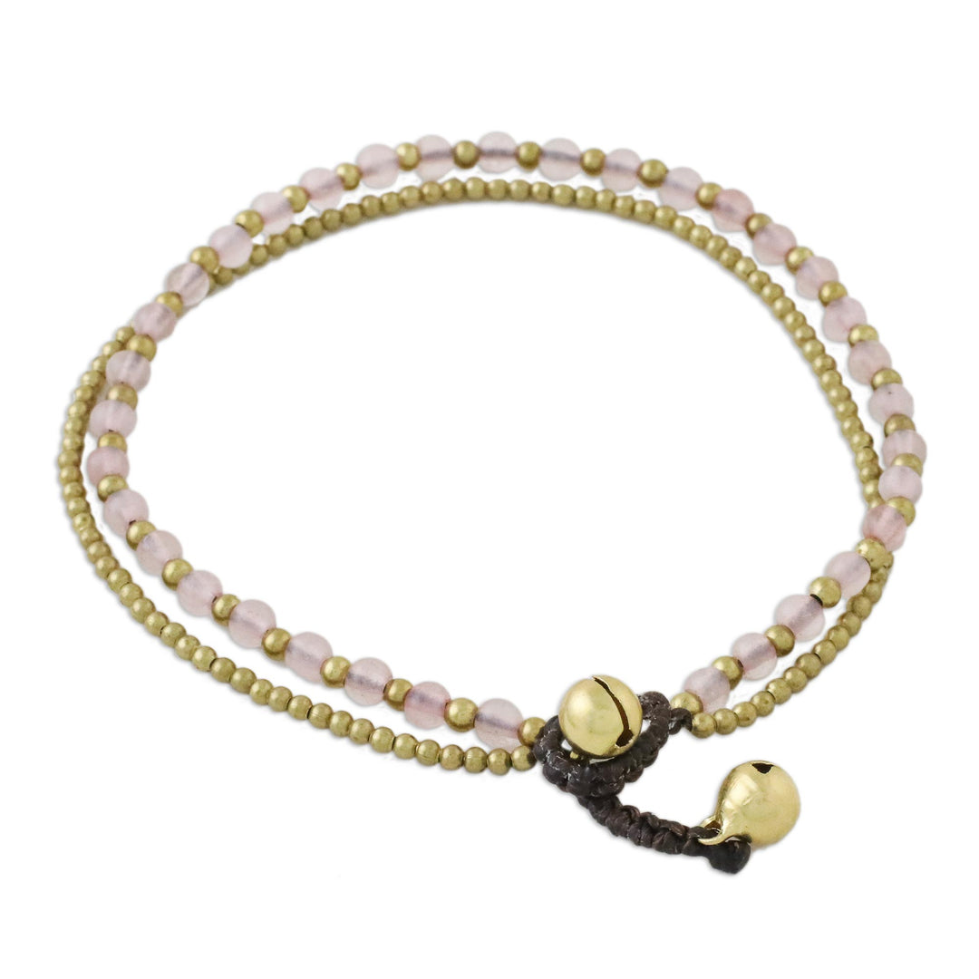 Rose Quartz and Brass Beaded Anklet from Thailand - Ringing Beauty
