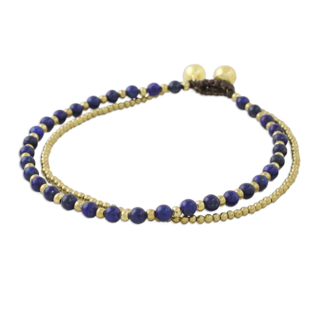 Lapis Lazuli and Brass Beaded Anklet from Thailand - Ringing Beauty