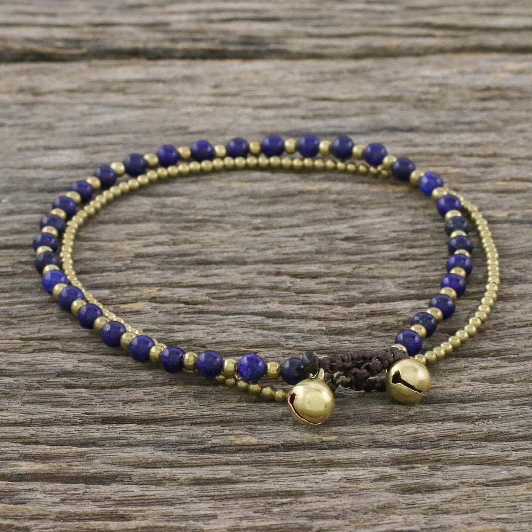 Lapis Lazuli and Brass Beaded Anklet from Thailand - Ringing Beauty