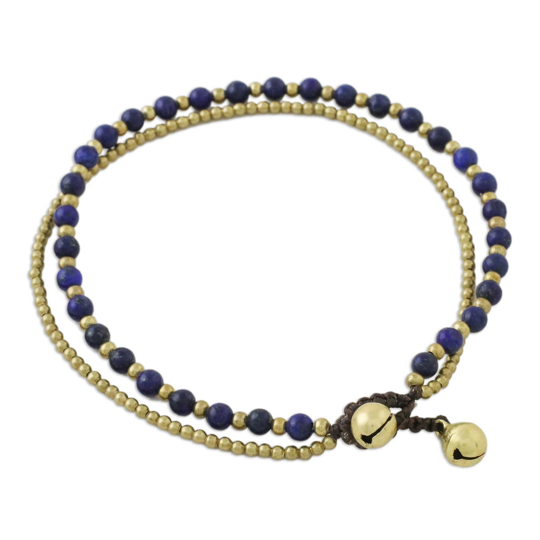 Lapis Lazuli and Brass Beaded Anklet from Thailand - Ringing Beauty