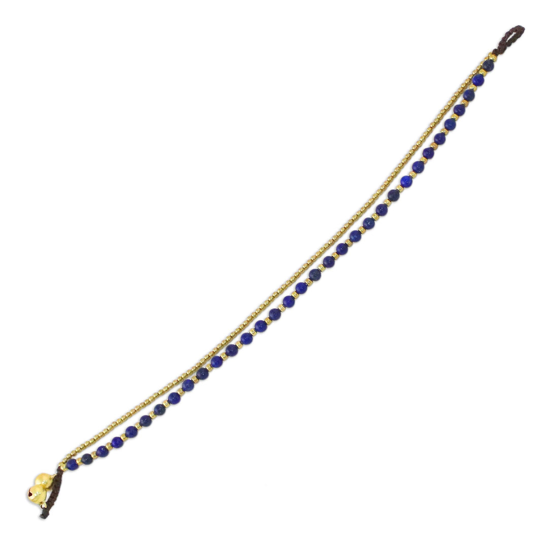 Lapis Lazuli and Brass Beaded Anklet from Thailand - Ringing Beauty