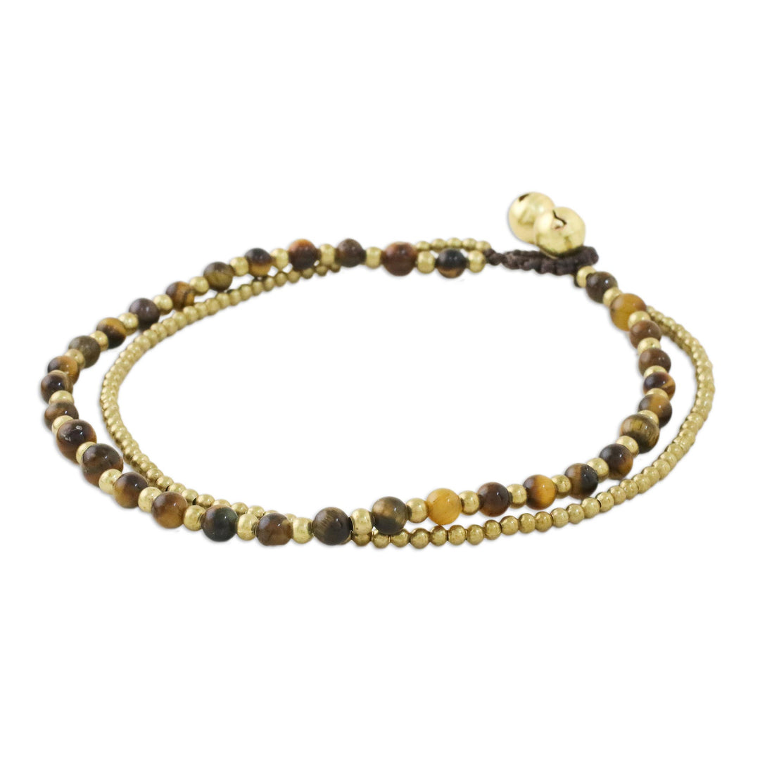 Tiger's Eye and Brass Beaded Anklet from Thailand - Ringing Beauty