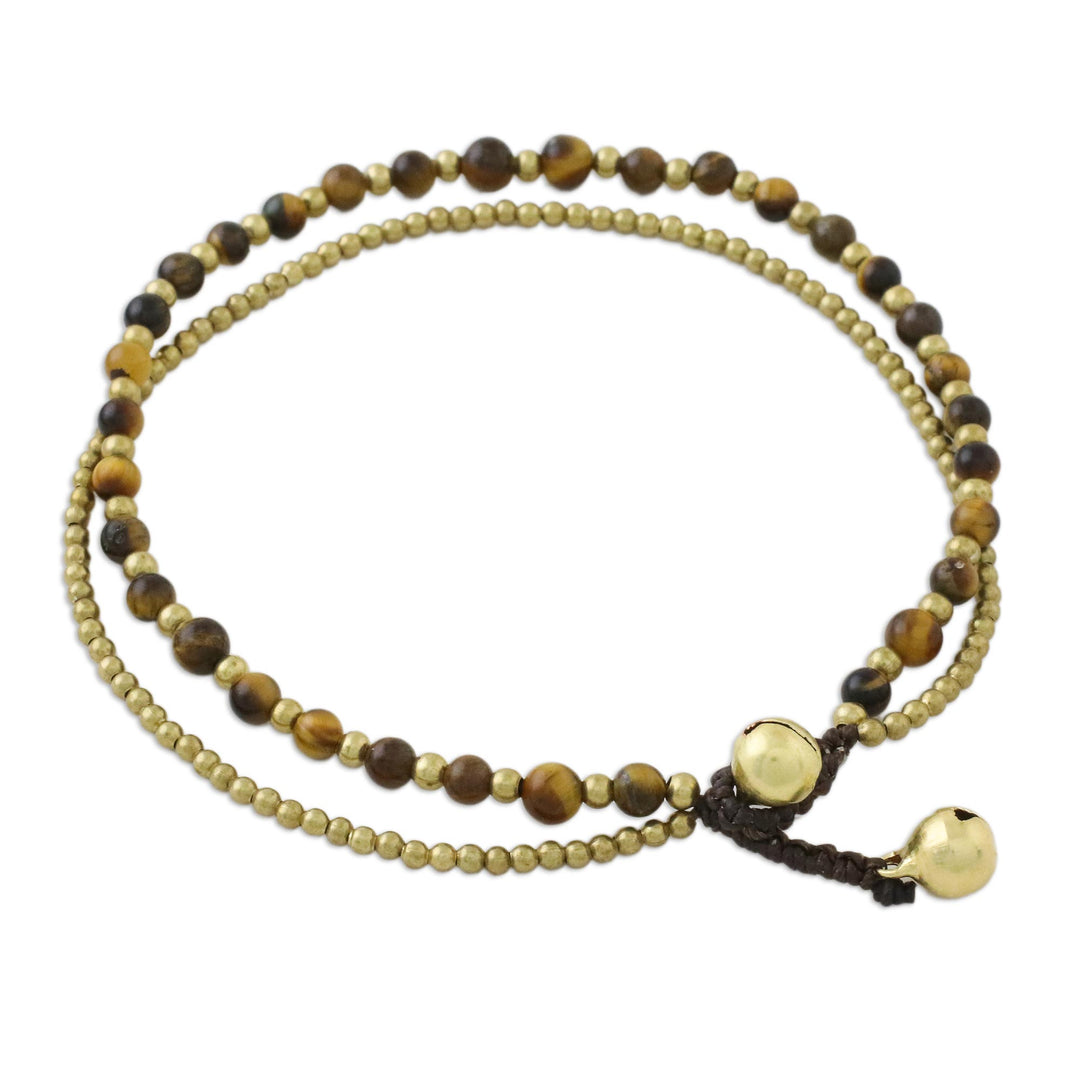 Tiger's Eye and Brass Beaded Anklet from Thailand - Ringing Beauty