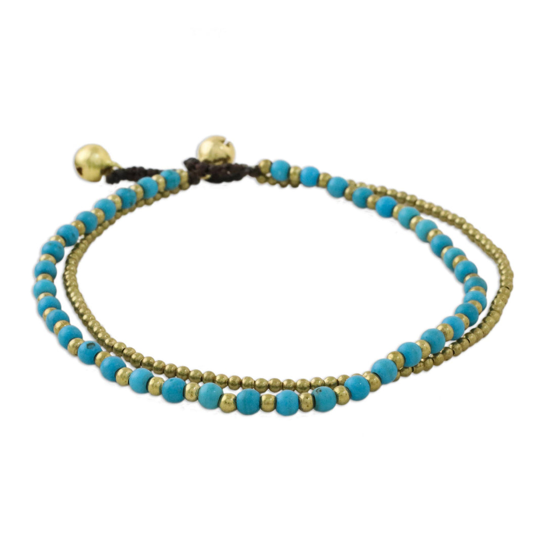 Brass and Calcite Beaded Anklet from Thailand - Ringing Beauty