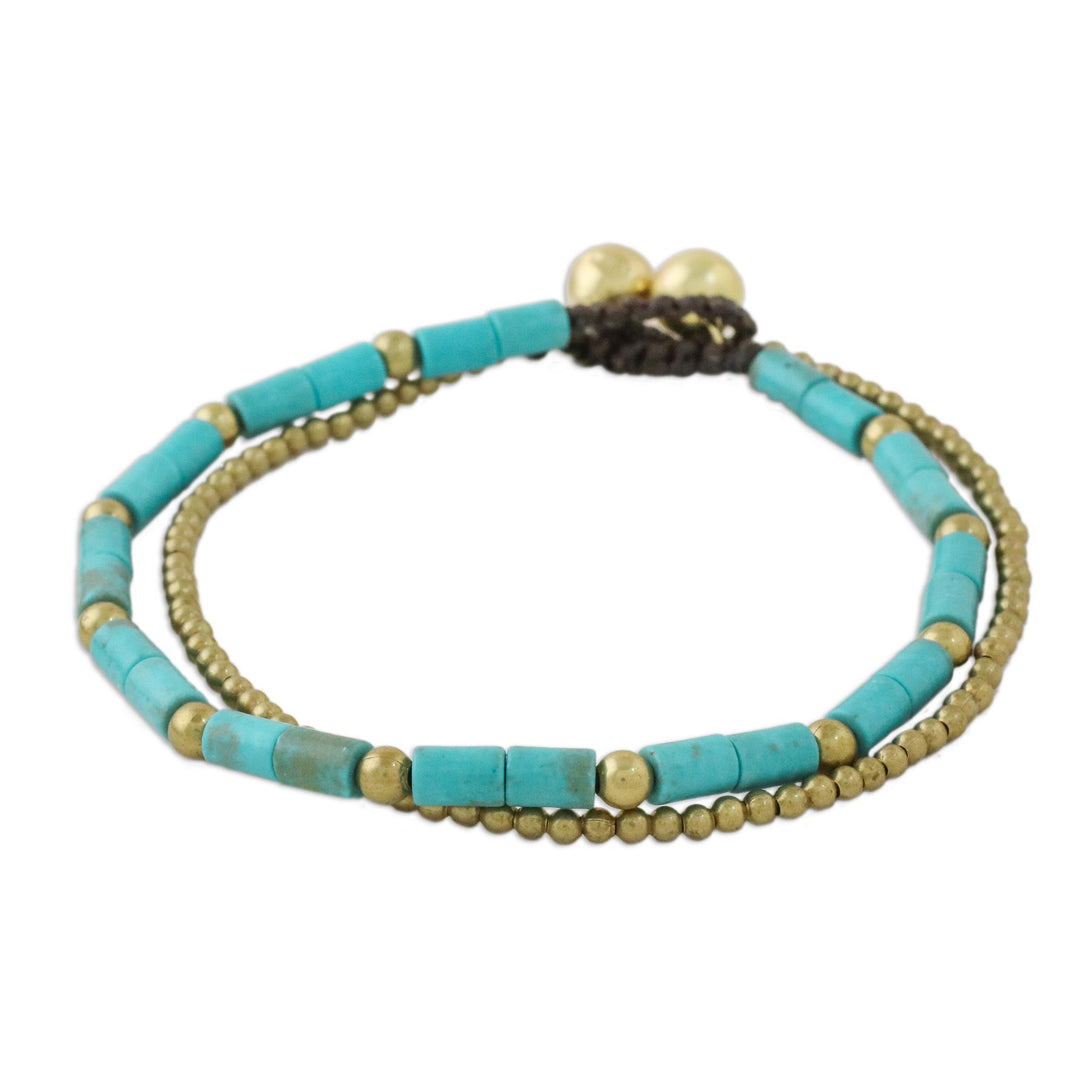 Blue-Green Calcite and Brass Double Stand Beaded Bracelet - Calm Seas