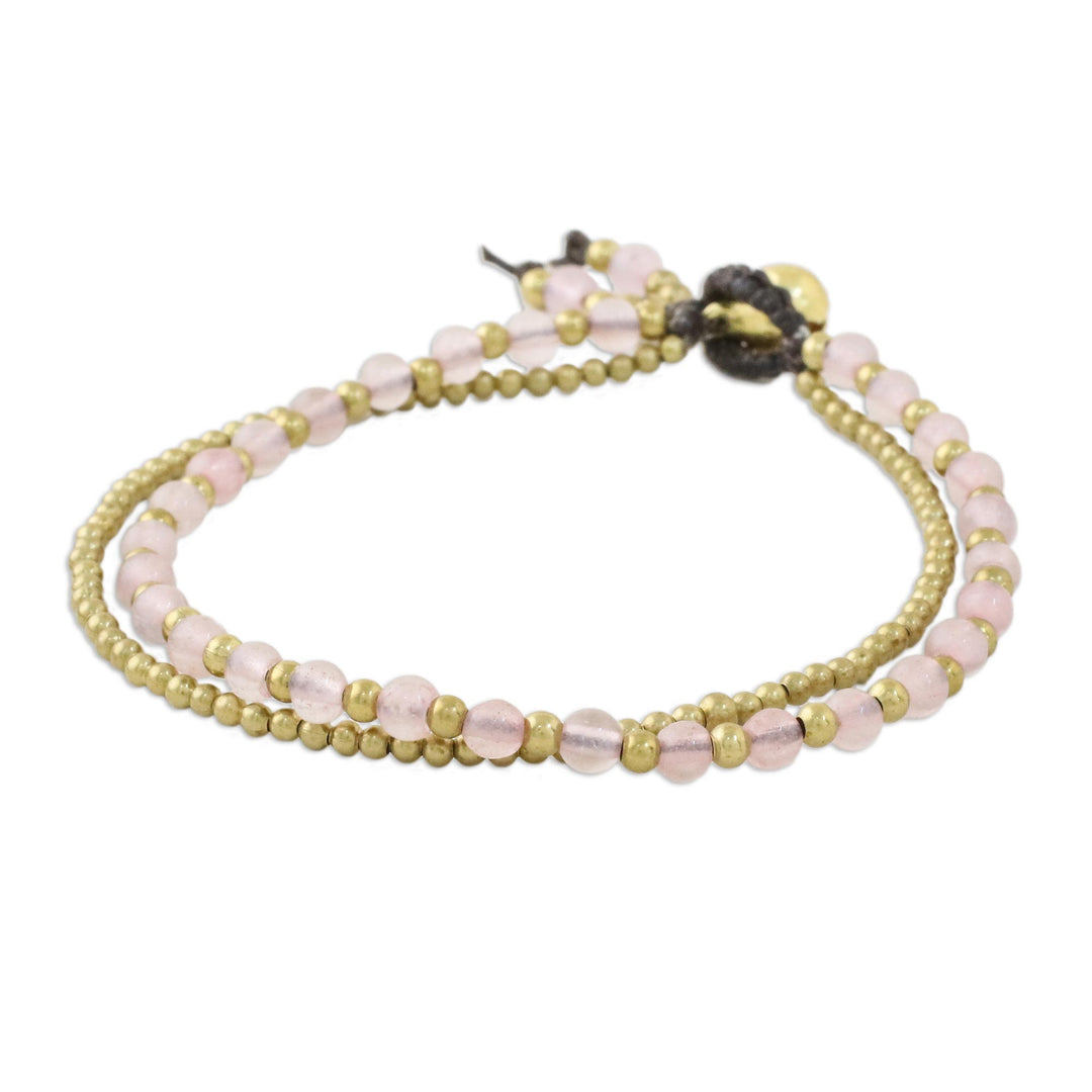 Handmade Rose Quartz Brass Beaded Bracelet with Loop Closure - Valley of Roses