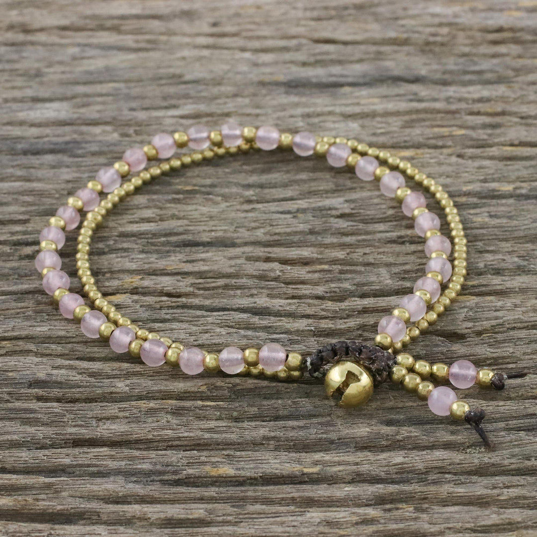 Handmade Rose Quartz Brass Beaded Bracelet with Loop Closure - Valley of Roses