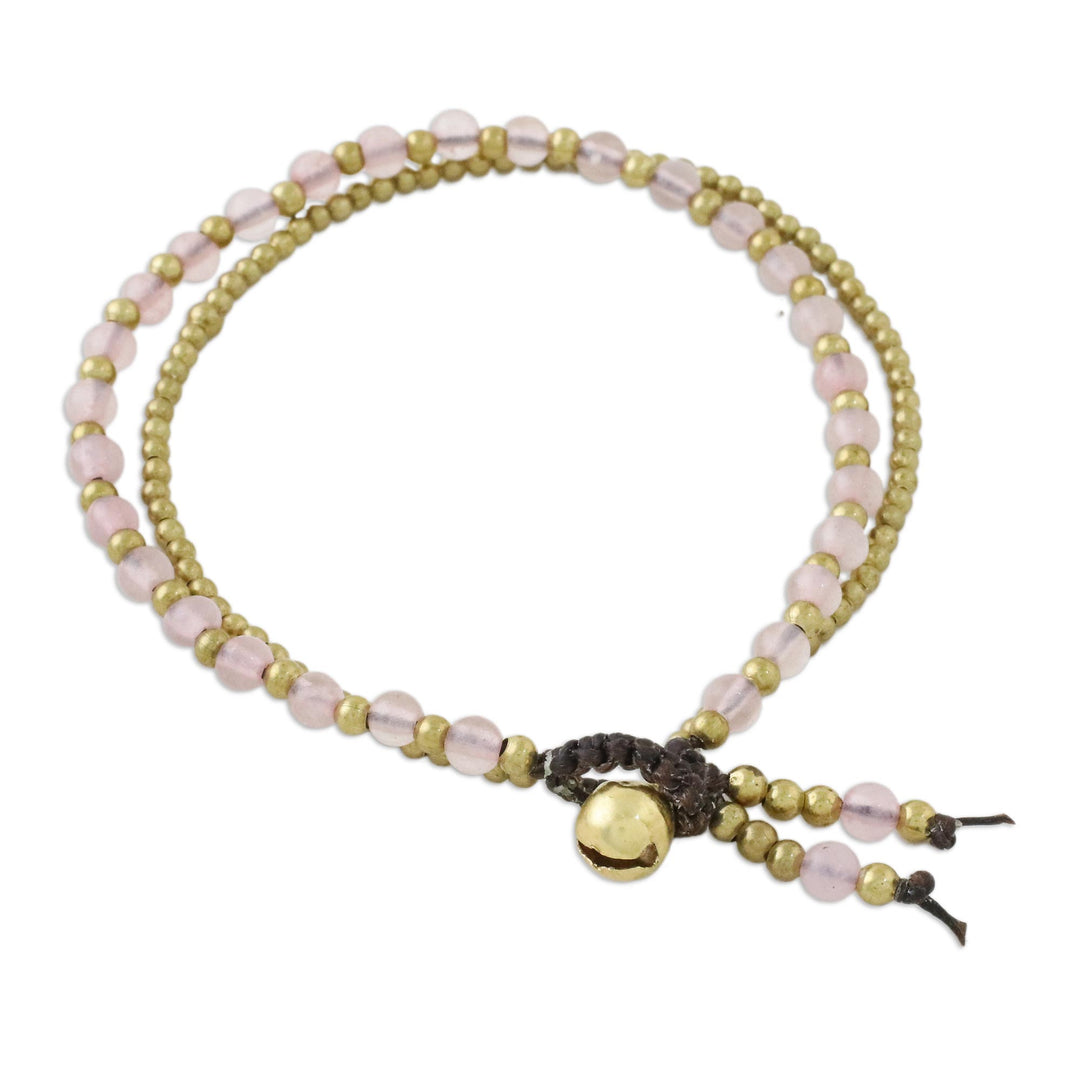 Handmade Rose Quartz Brass Beaded Bracelet with Loop Closure - Valley of Roses