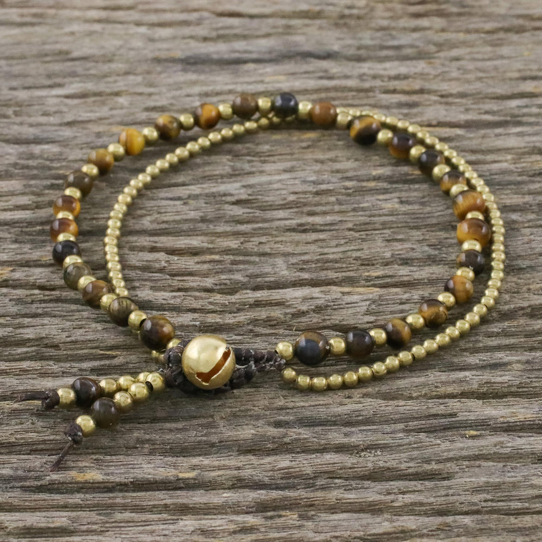 Handmade Tiger's Eye Brass Beaded Bracelet with Loop Closure - Valley of Amber