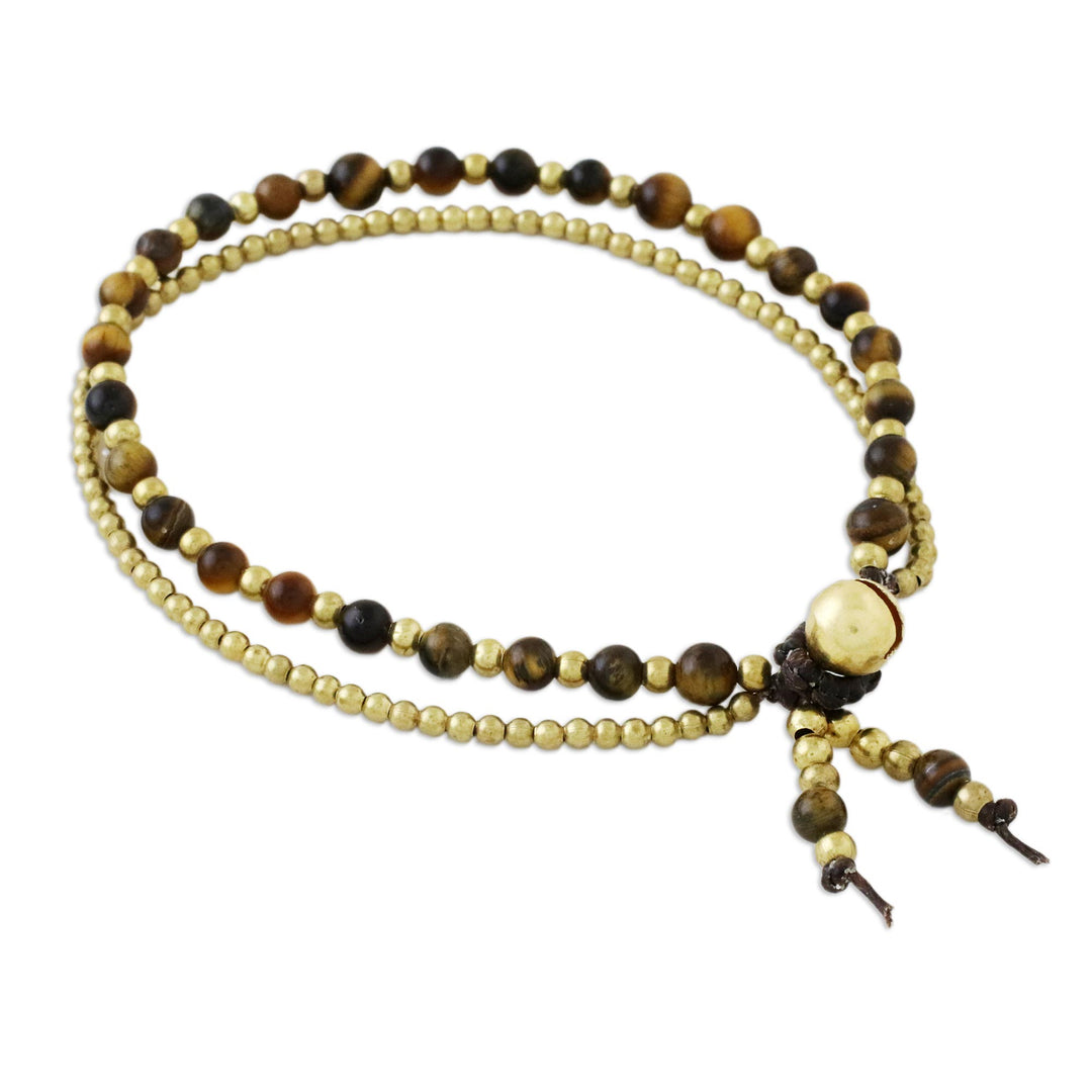 Handmade Tiger's Eye Brass Beaded Bracelet with Loop Closure - Valley of Amber