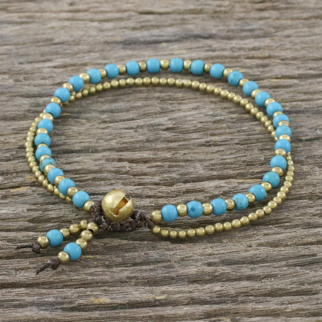 Handmade Calcite Brass Beaded Bracelet with Loop Closure - Valley of Blue