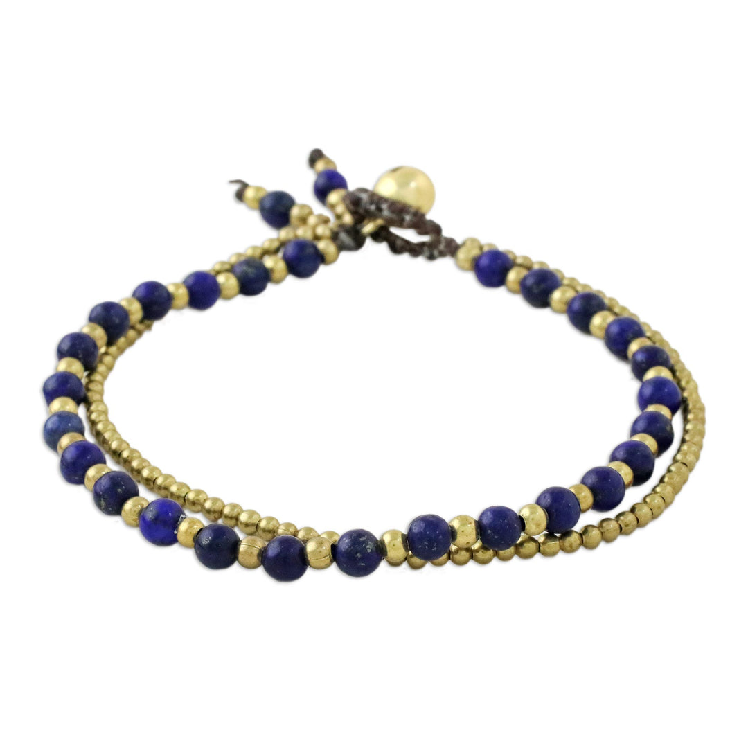 Handmade Lapis Lazuli Brass Beaded Bracelet with Loop - Valley of Lapis