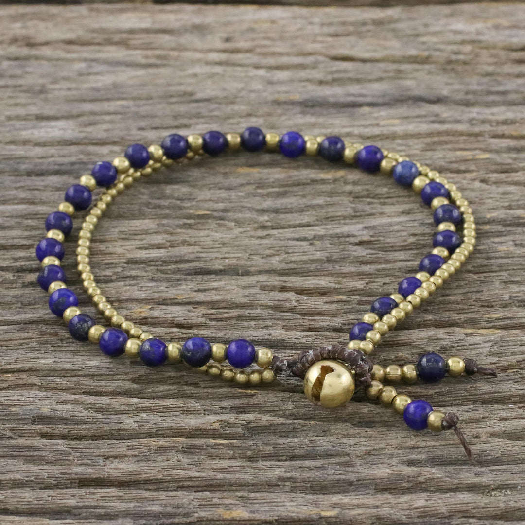 Handmade Lapis Lazuli Brass Beaded Bracelet with Loop - Valley of Lapis