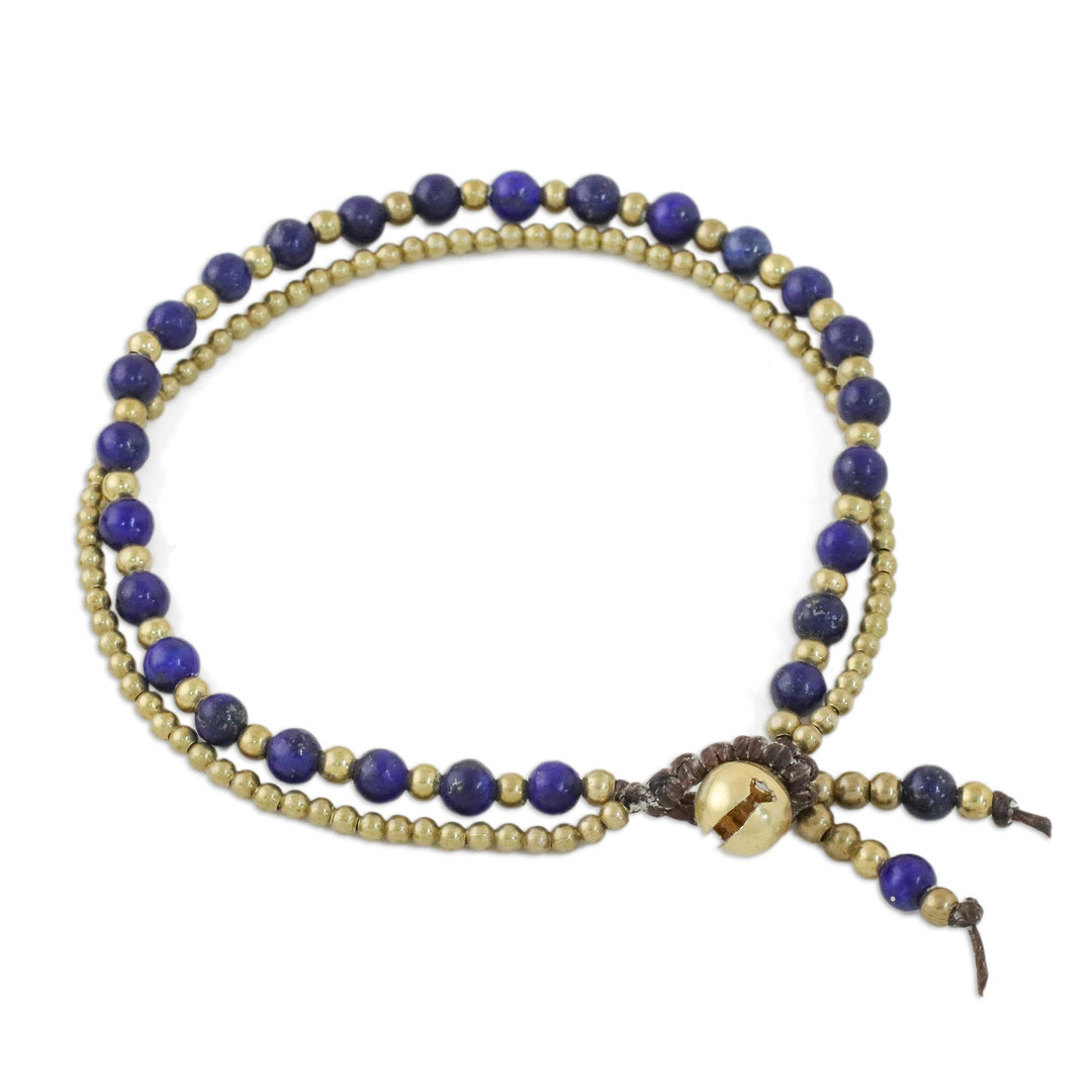 Handmade Lapis Lazuli Brass Beaded Bracelet with Loop - Valley of Lapis