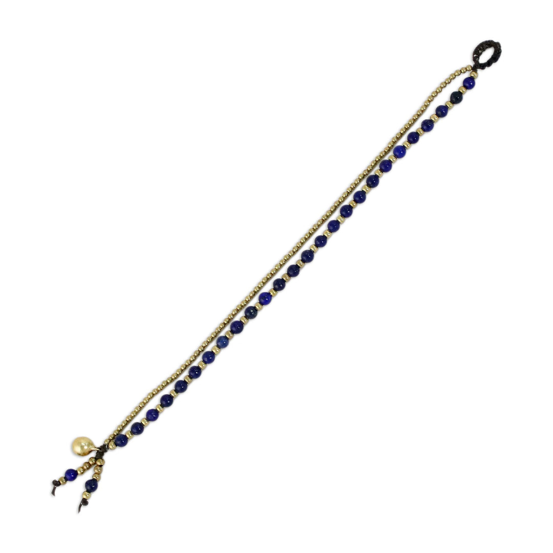 Handmade Lapis Lazuli Brass Beaded Bracelet with Loop - Valley of Lapis