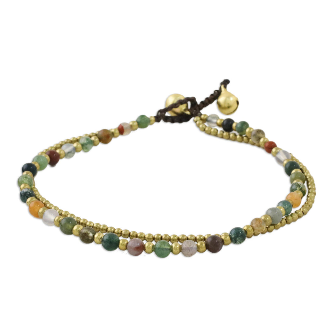 Handmade Multi-Color Agate Brass Beaded Anklet with Loop - Valley of Color