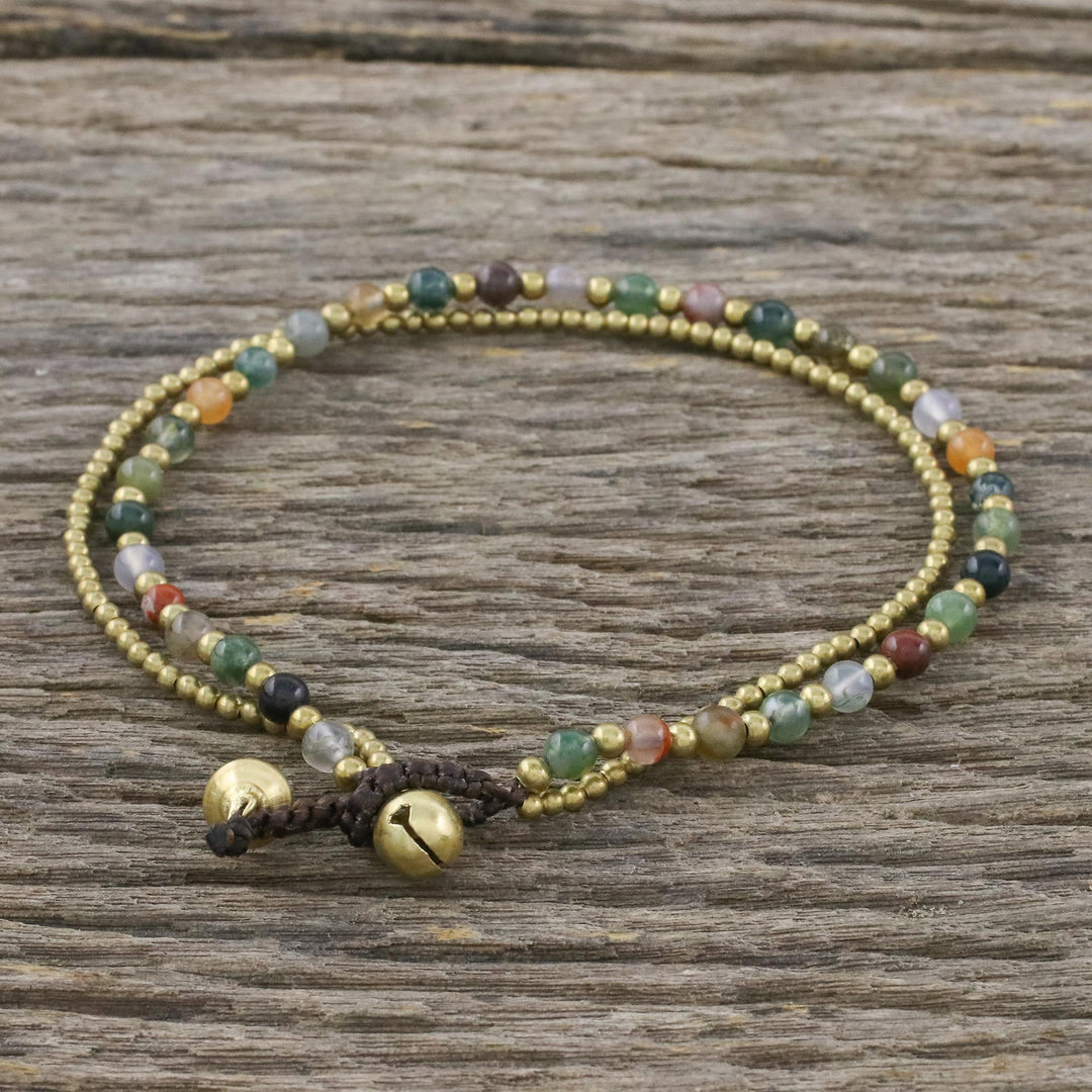 Handmade Multi-Color Agate Brass Beaded Anklet with Loop - Valley of Color