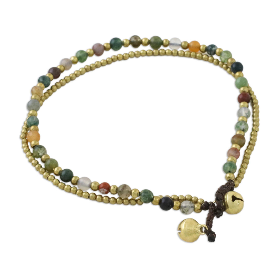 Handmade Multi-Color Agate Brass Beaded Anklet with Loop - Valley of Color