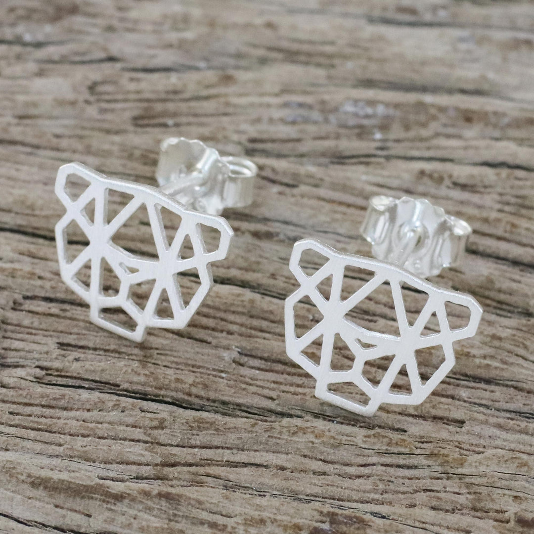 Handmade 925 Sterling Silver Cheetah Stud Earrings Thailand - Cheetah Face