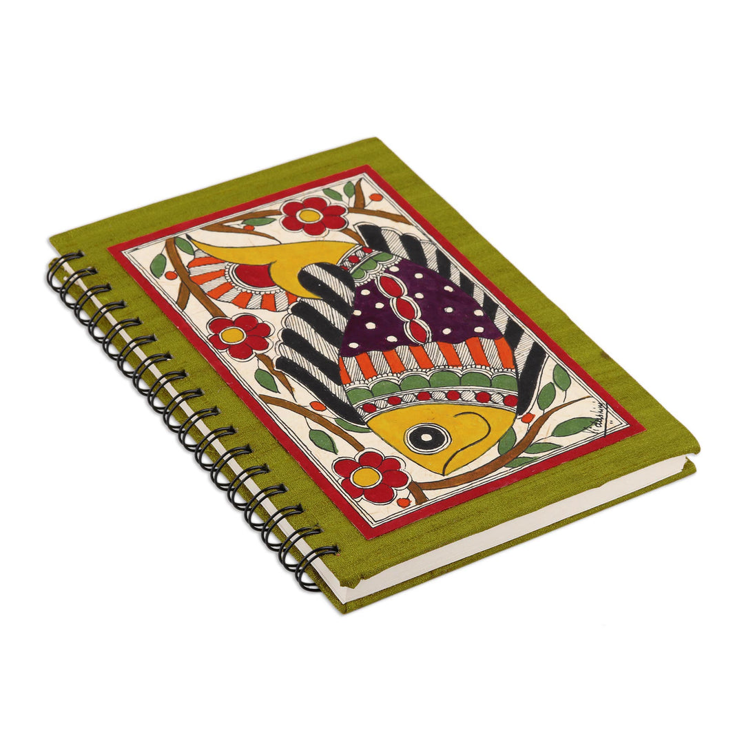 Handmade Paper Fish Journal with a Metal Spiral Binding - Dreamy Fish