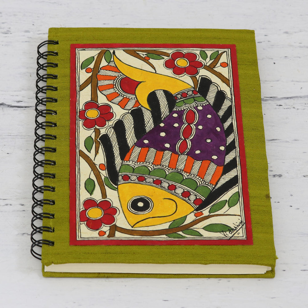 Handmade Paper Fish Journal with a Metal Spiral Binding - Dreamy Fish