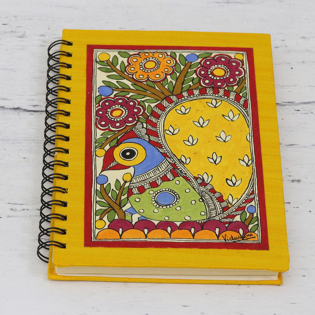 Handmade Paper Spiral Bound Peacock Journal from India - Swaying Peacock