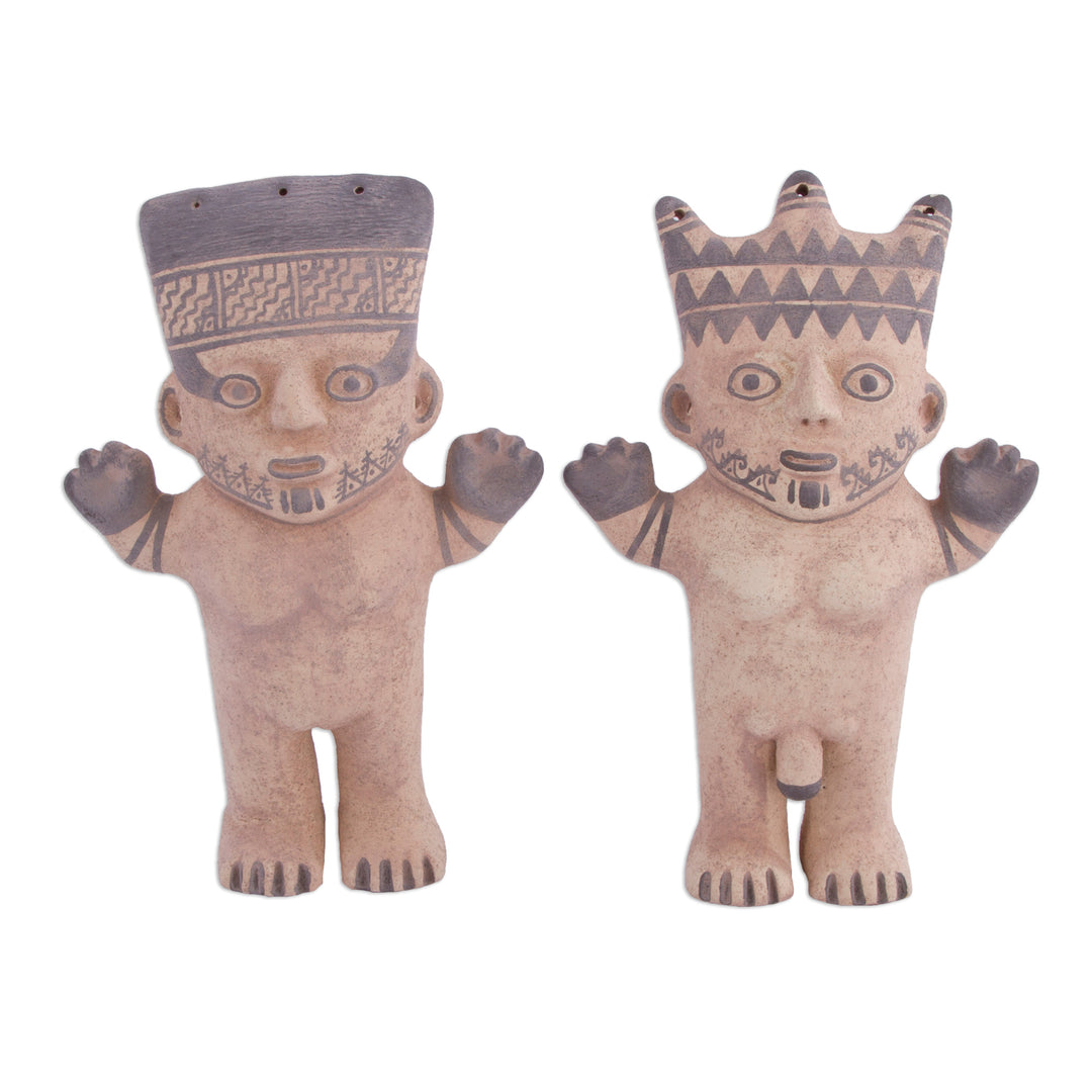 Male and Female Chancay Ceramic Replica Sculptures from Peru - Chancay Duality