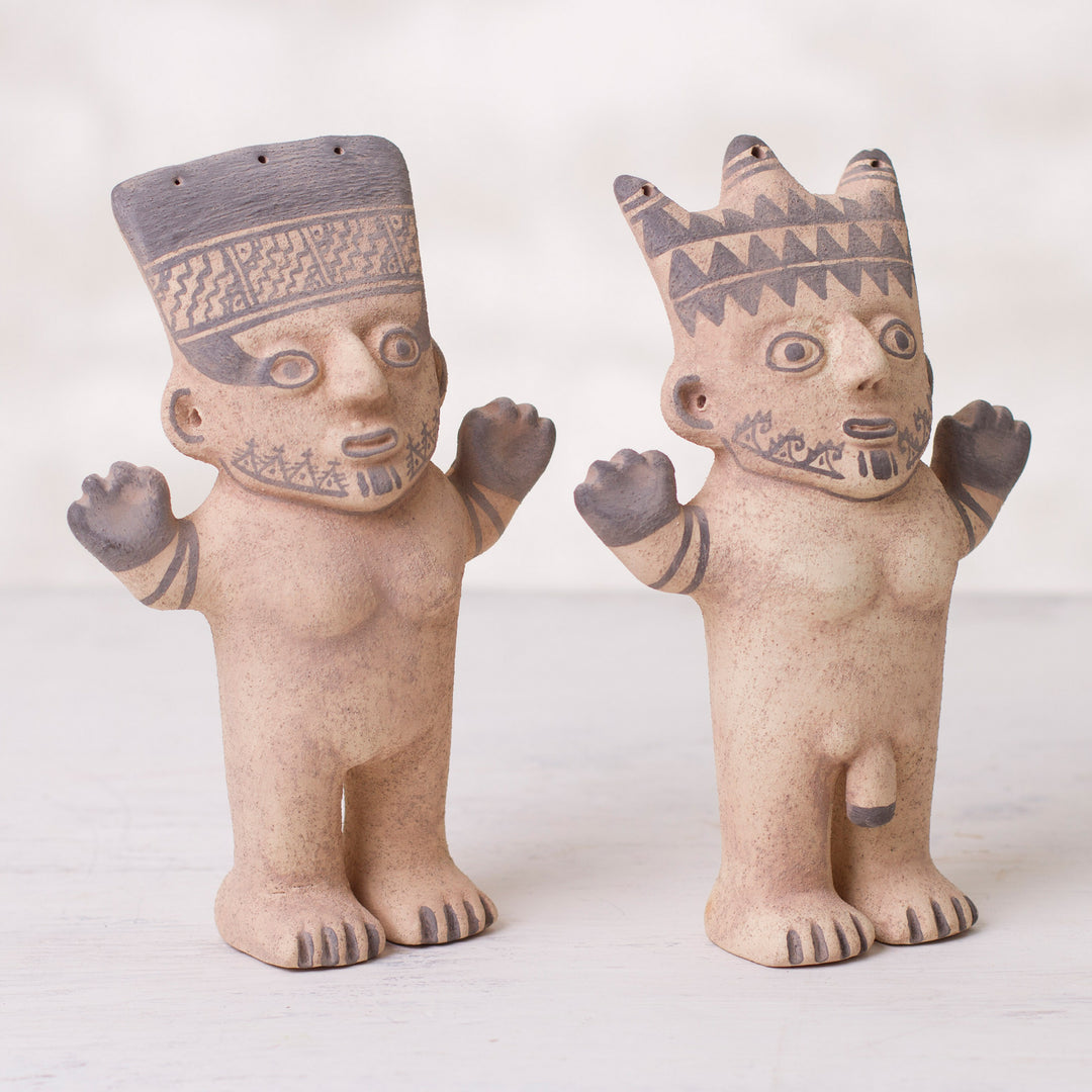 Male and Female Chancay Ceramic Replica Sculptures from Peru - Chancay Duality