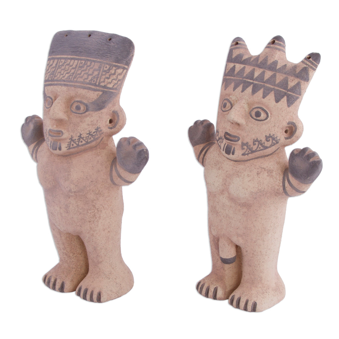 Male and Female Chancay Ceramic Replica Sculptures from Peru - Chancay Duality