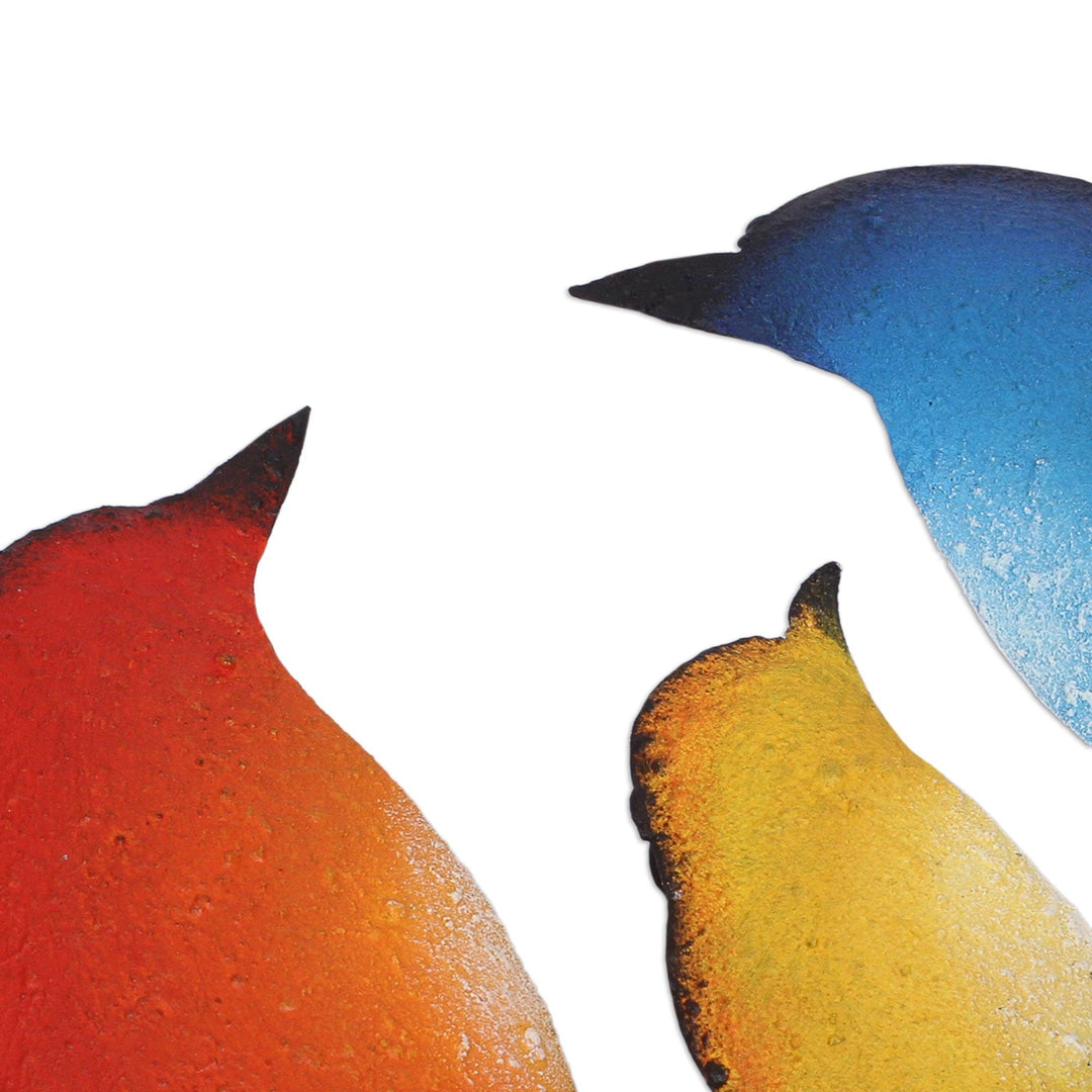 Steel Wall Sculpture of Three Birds from Mexico - Bird Family