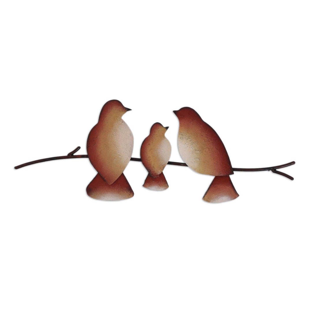Steel Wall Sculpture of Three Brown Birds from Mexico - My Pretty Family