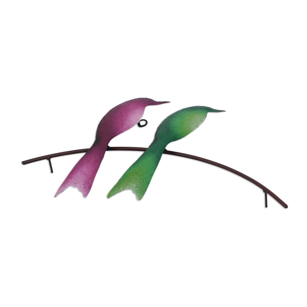 Steel Wall Sculpture of Two Colorful Birds from Mexico - Avian Friends