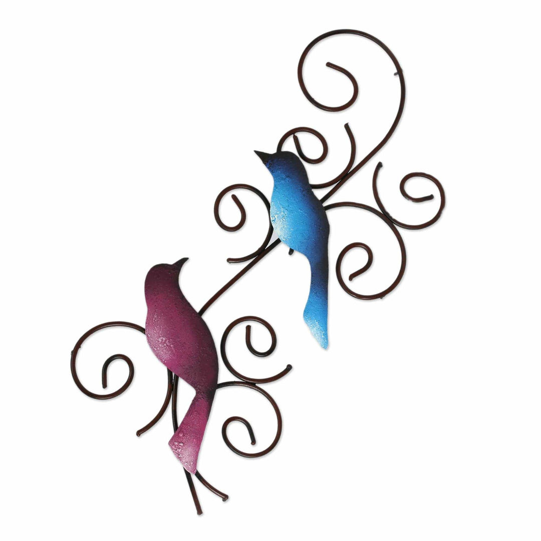 Handmade Steel Wall Sculpture of a Bird Couple from Mexico - Promised Birds