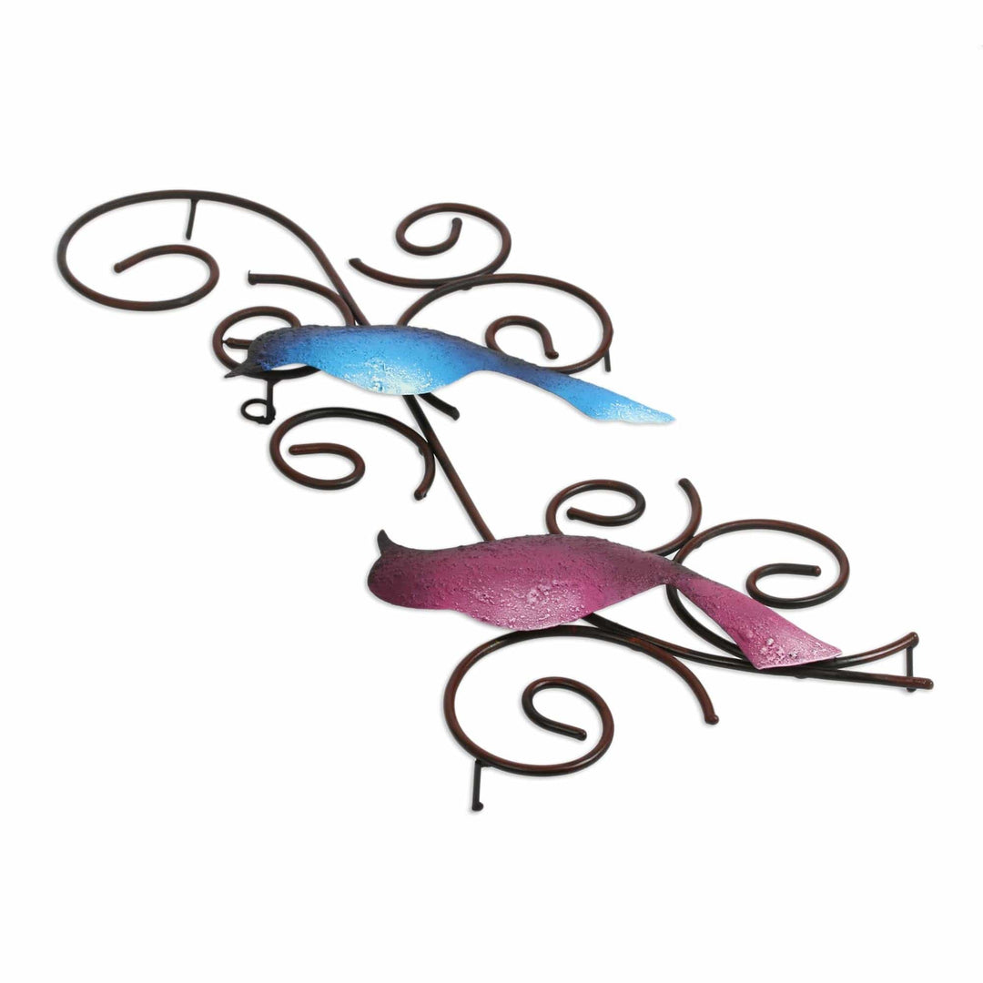 Handmade Steel Wall Sculpture of a Bird Couple from Mexico - Promised Birds