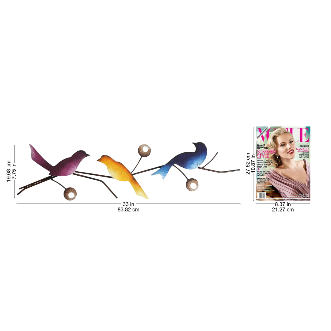 Steel Wall Sculpture of Three Colorful Birds from Mexico - Singing Trio