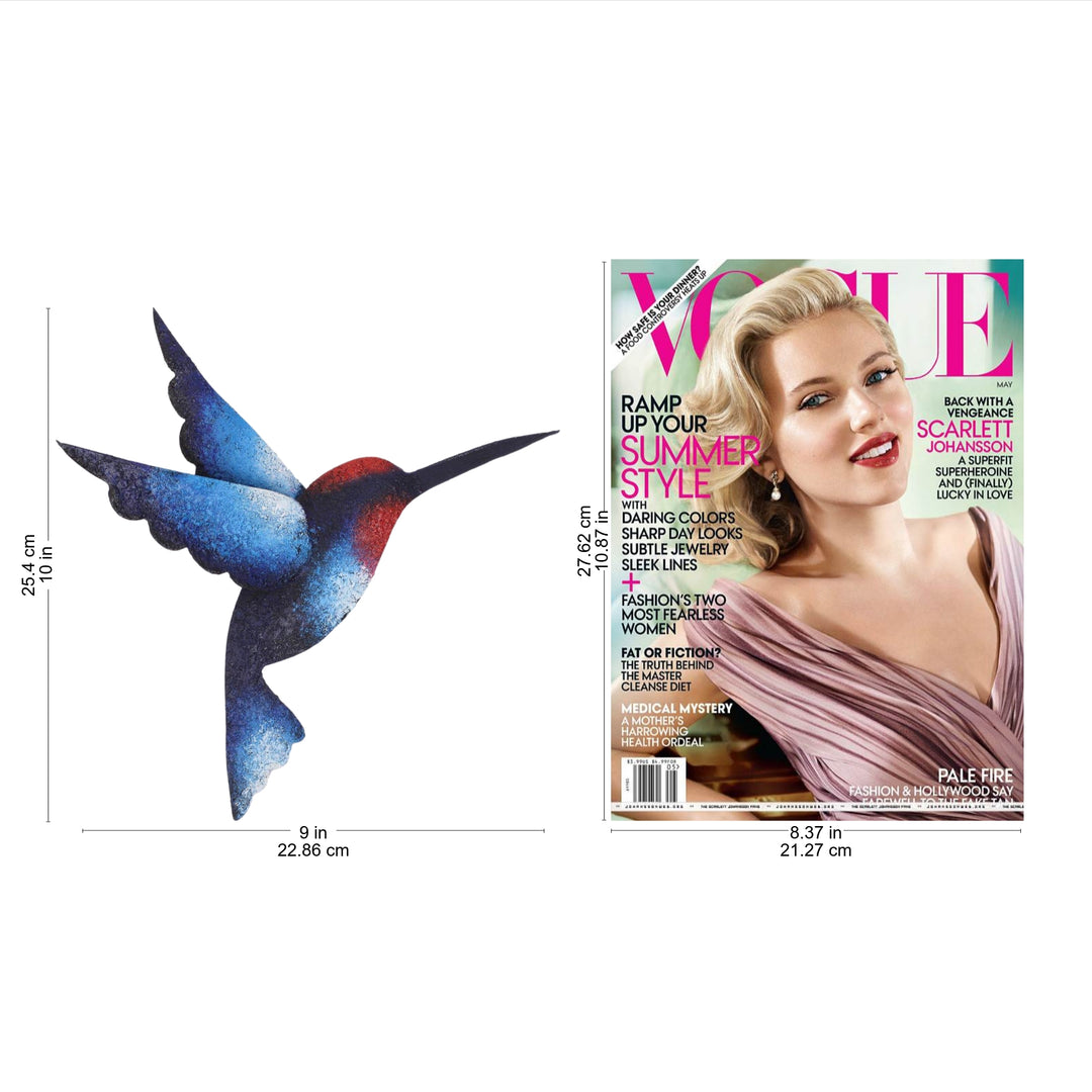 Artisan Handcrafted Blue Hummingbird Steel Wall Sculpture - Delightful Blue Hummingbird