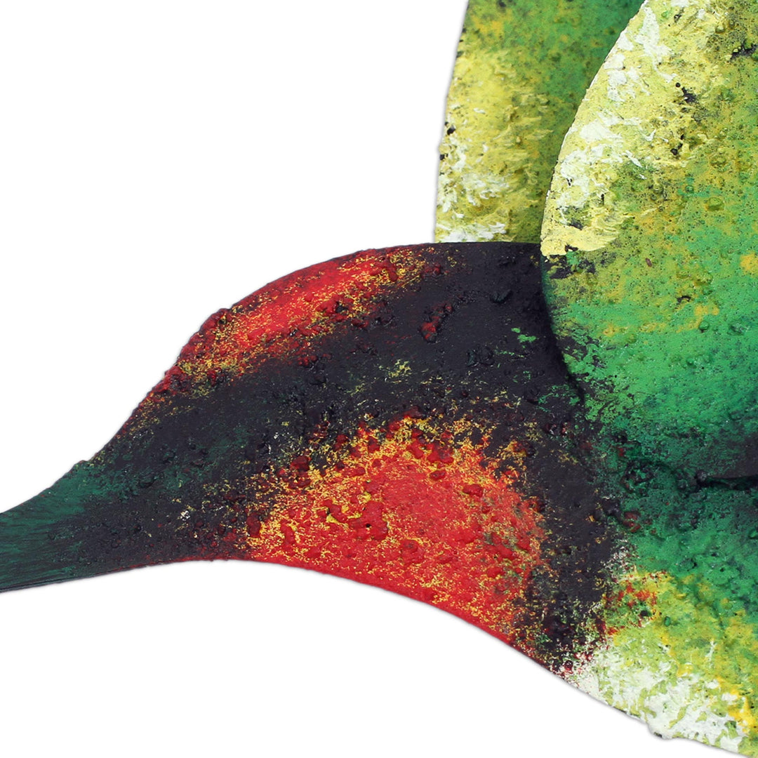 Green Hummingbird Artisan Handcrafted Steel Wall Sculpture - Delightful Green Hummingbird