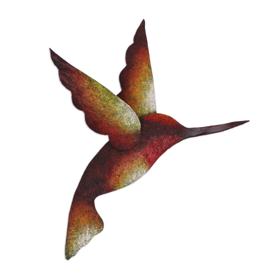 Artisan Handcrafted Hummingbird Steel Wall Sculpture - Delightful Hummingbird