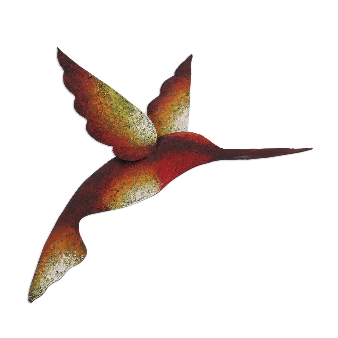 Artisan Handcrafted Hummingbird Steel Wall Sculpture - Delightful Hummingbird