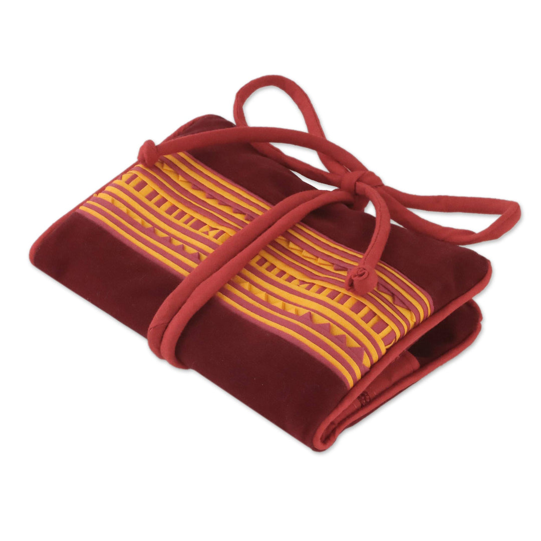 Handmade Lisu Hill Tribe Velvet Jewelry Roll from Thailand - Precious Hill Tribe in Red