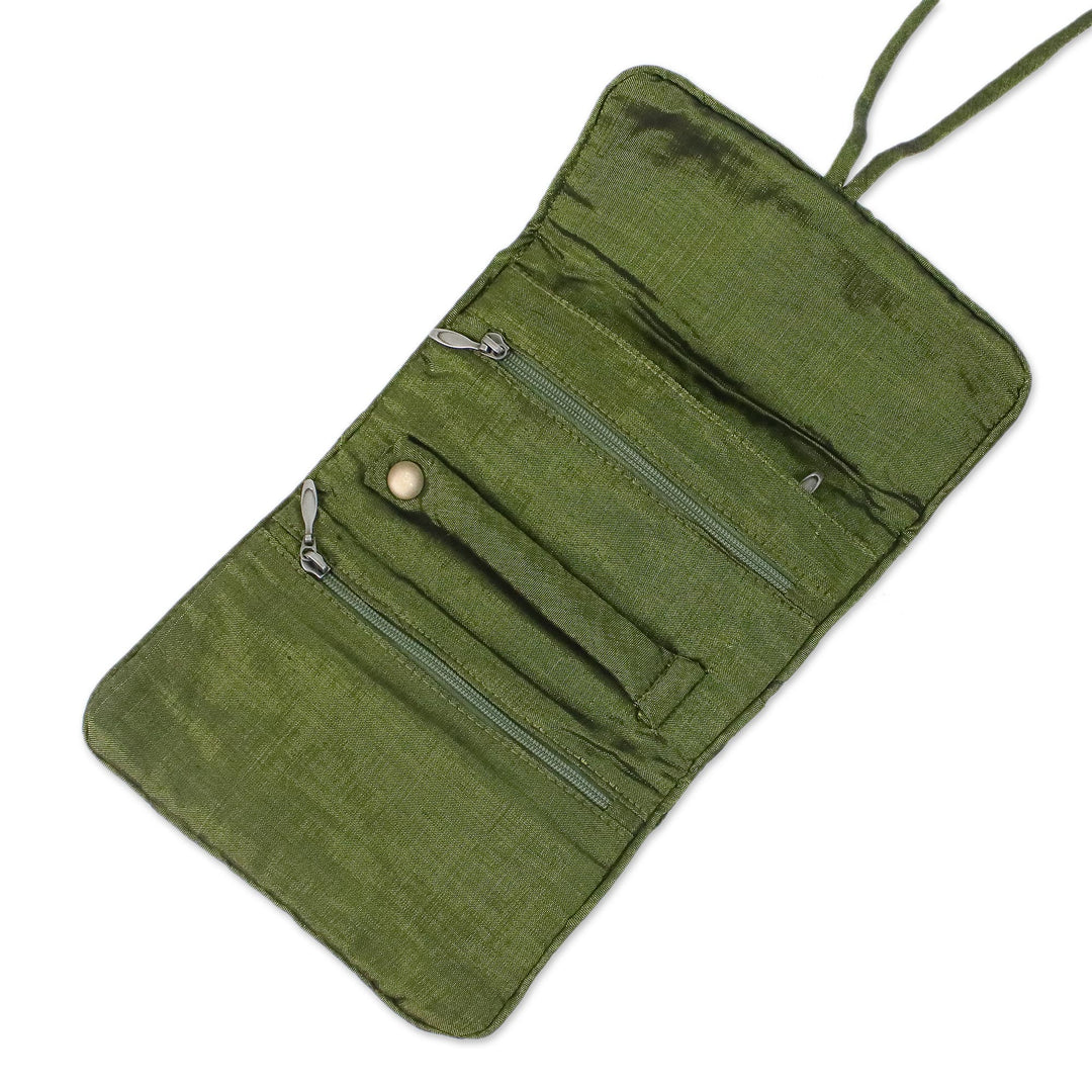 Rayon Blend Jewelry Roll with Floral Motifs from Thailand - Traveling Fashion