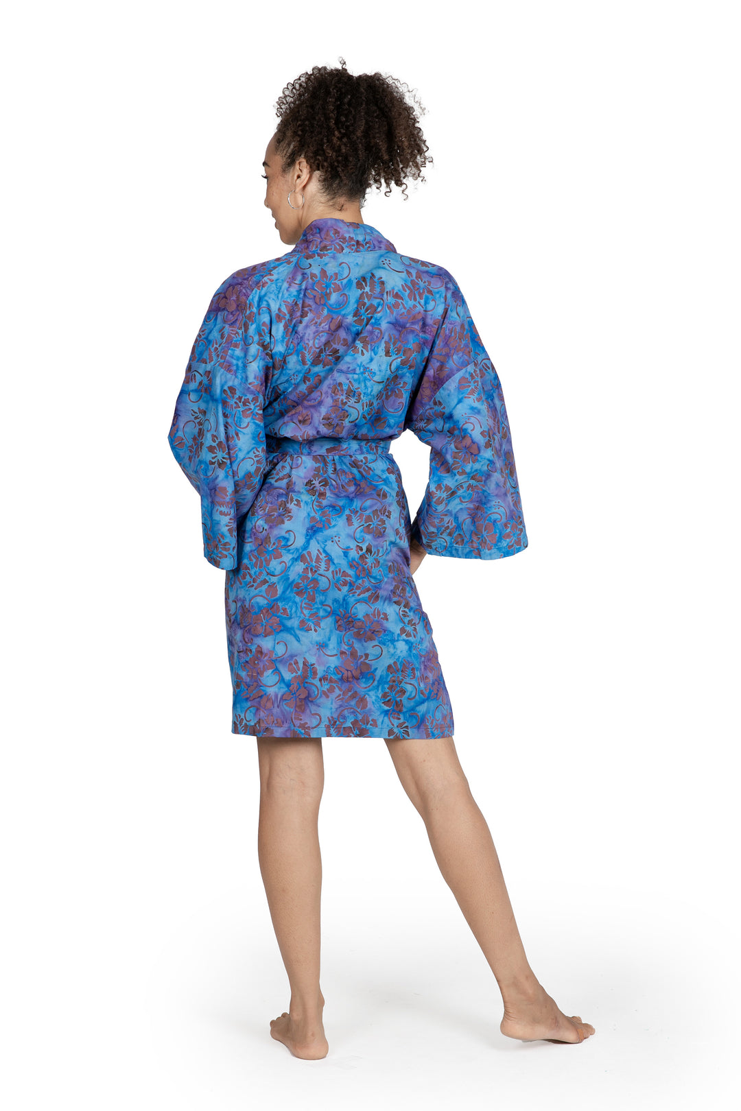 100% Cotton Artisan Batik Robe - Moonlit Blossoms