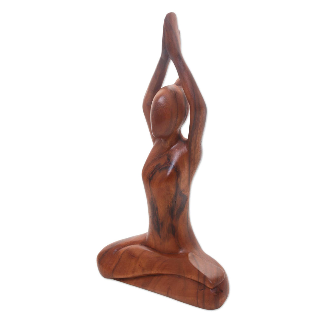Hand Carved Yoga Sitting Pose Suar Wood Sculpture - To the Sky