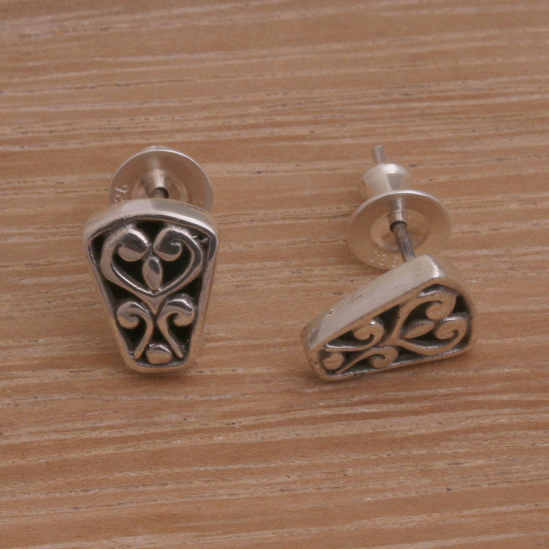 Spiral Motif Sterling Silver Stud Earrings from Bali - Endless Spirals