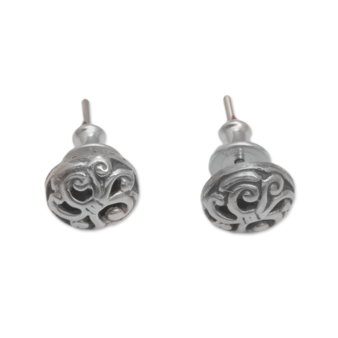 Spiral Motif Circular Sterling Silver Earrings from Bali - Dreamy Spirals