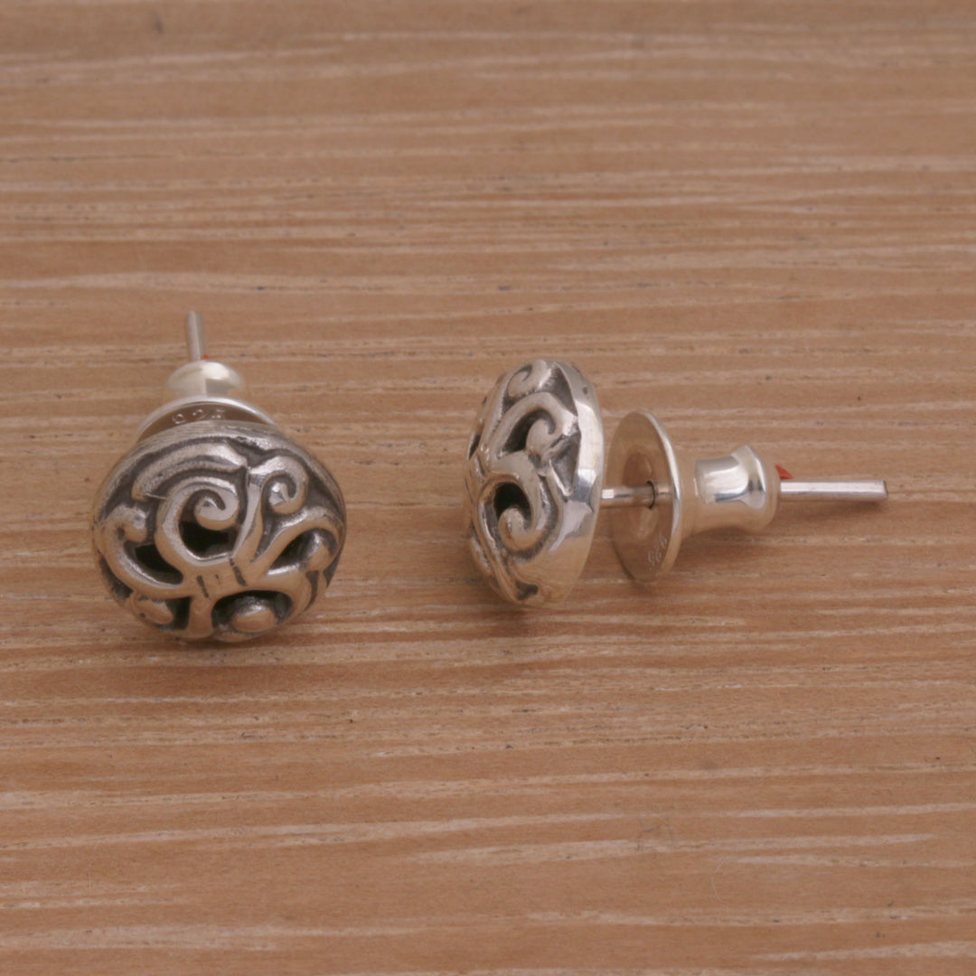 Spiral Motif Circular Sterling Silver Earrings from Bali - Dreamy Spirals
