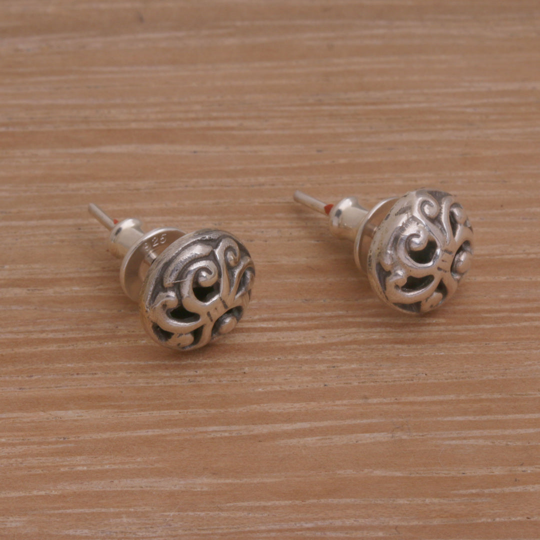 Spiral Motif Circular Sterling Silver Earrings from Bali - Dreamy Spirals