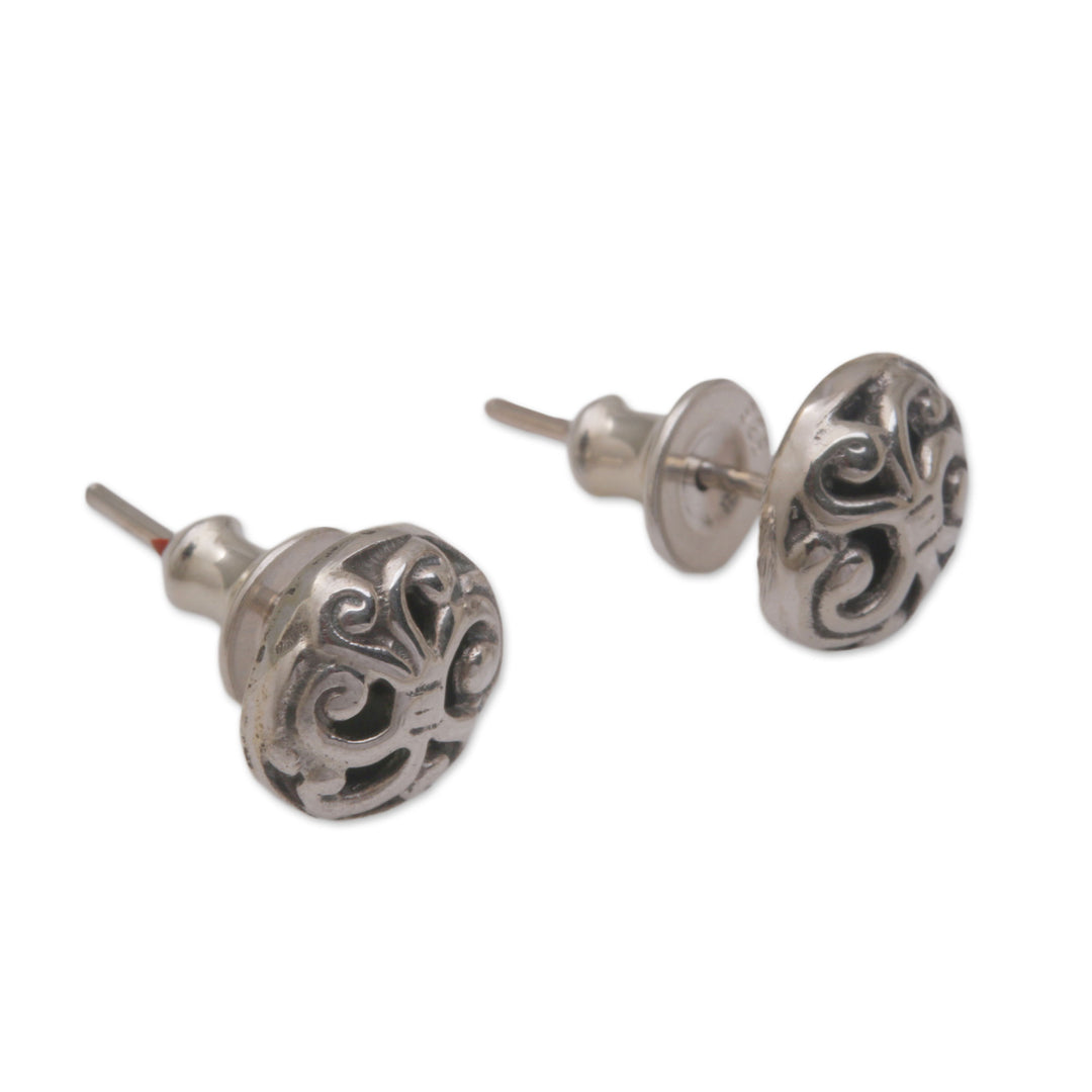Spiral Motif Circular Sterling Silver Earrings from Bali - Dreamy Spirals