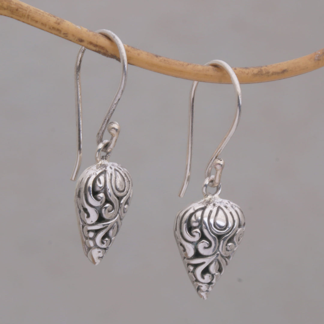 Pointed Sterling Silver Dangle Earrings Crafted in Bali - Pointed Vines